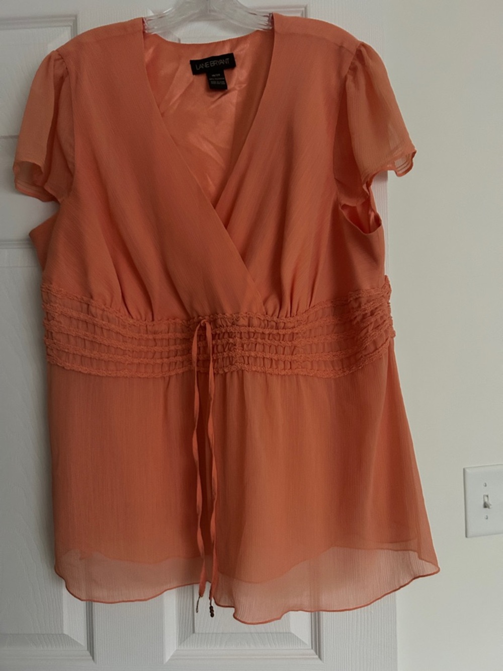 Lane Bryant Peach-Orange V-Neck Flutter Sleeve Blouse
